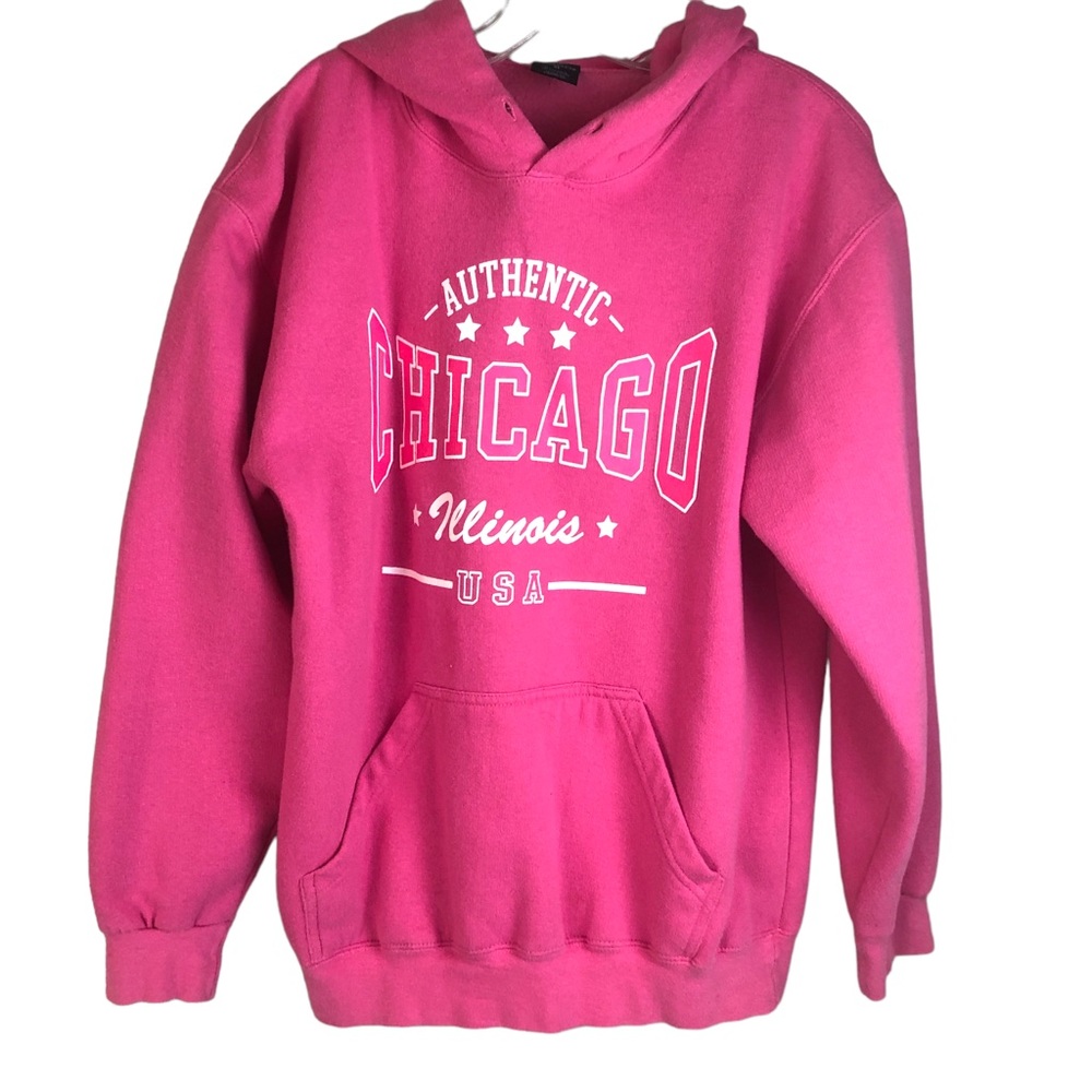 Chicago Hoodie Pink w hand pouch Cotton & poly Collectible EUC No hoodie string